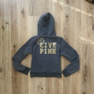 PINK Victoria's Secret Gray Hoodie with Gold Accents